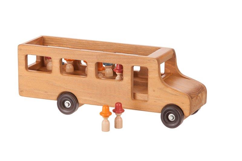 Wooden School Bus in Harvest Stain with Little People