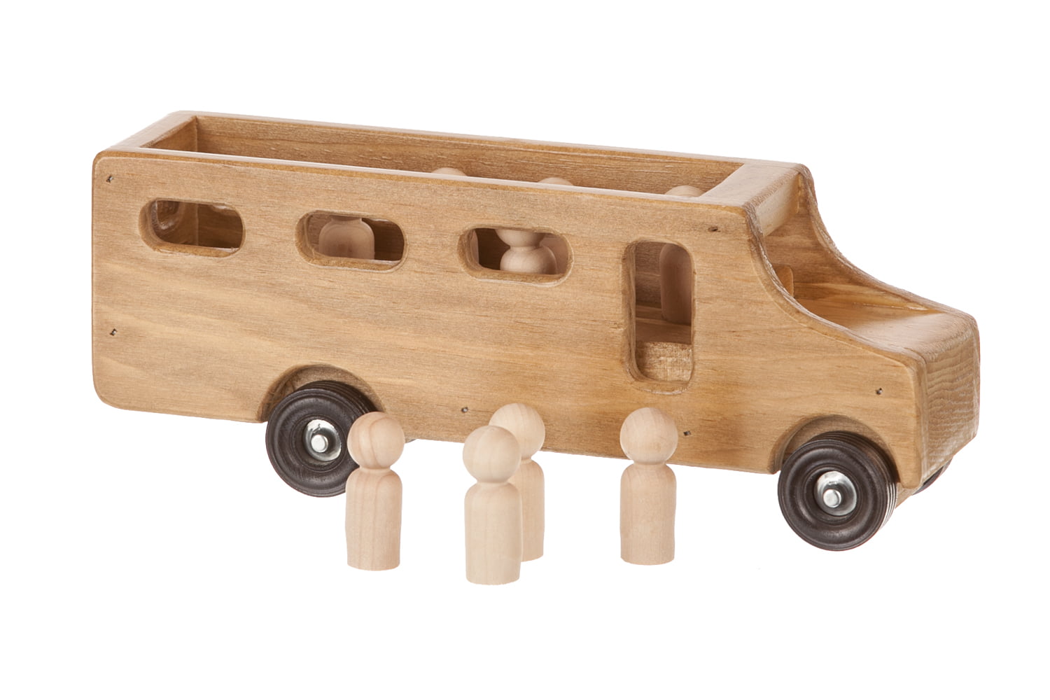 Small Wooden School Bus with Little People in Harvest Stain and Yellow