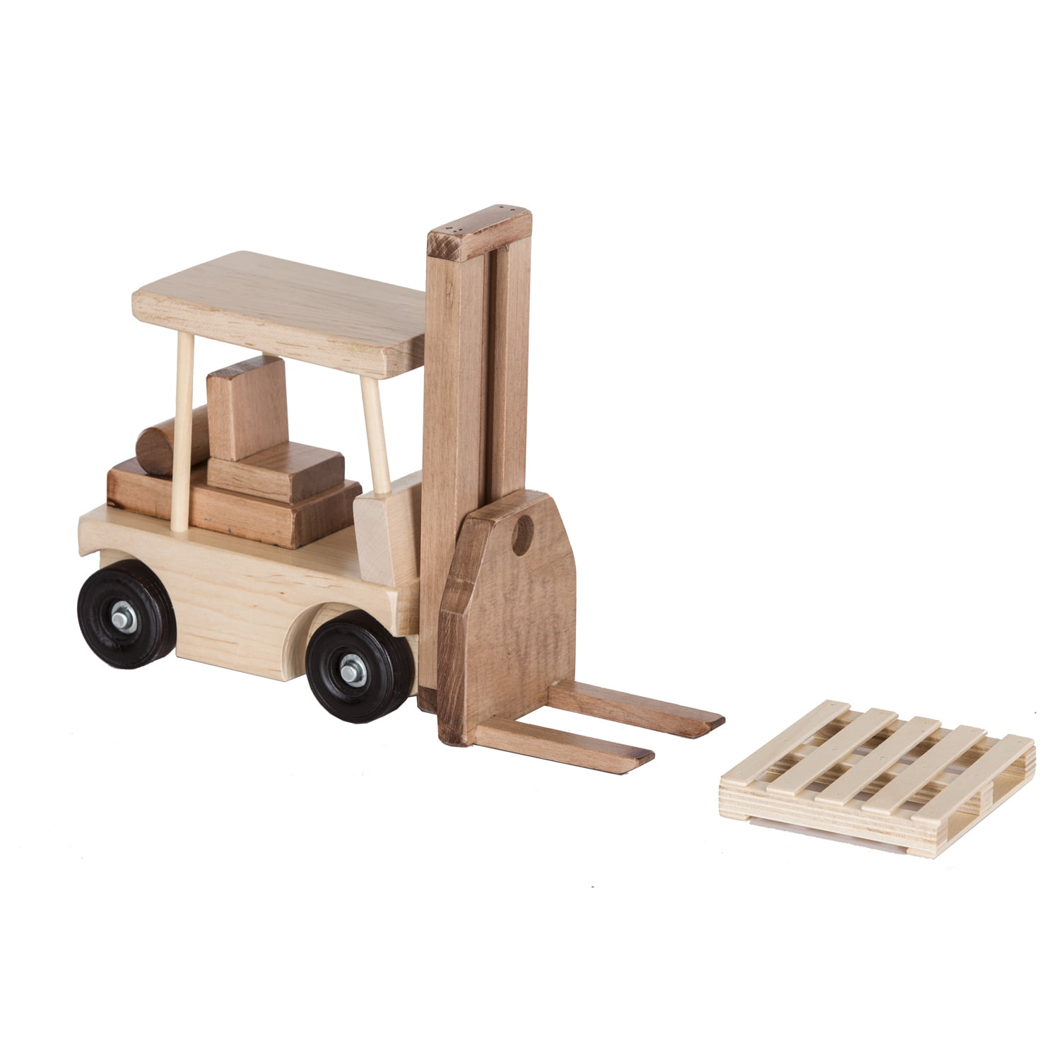 Children's Wood Fork Lift Toy with 1 Pallet - Maple/Walnut