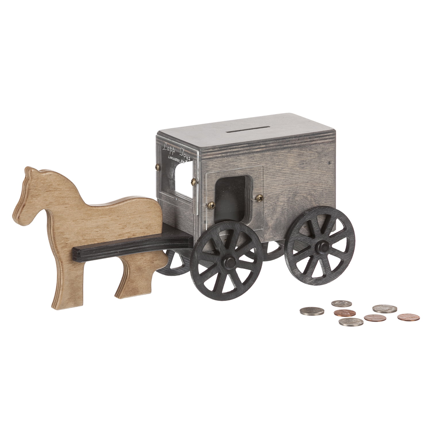 Children's Wood Horse and Buggy Bank - Black/ Grey