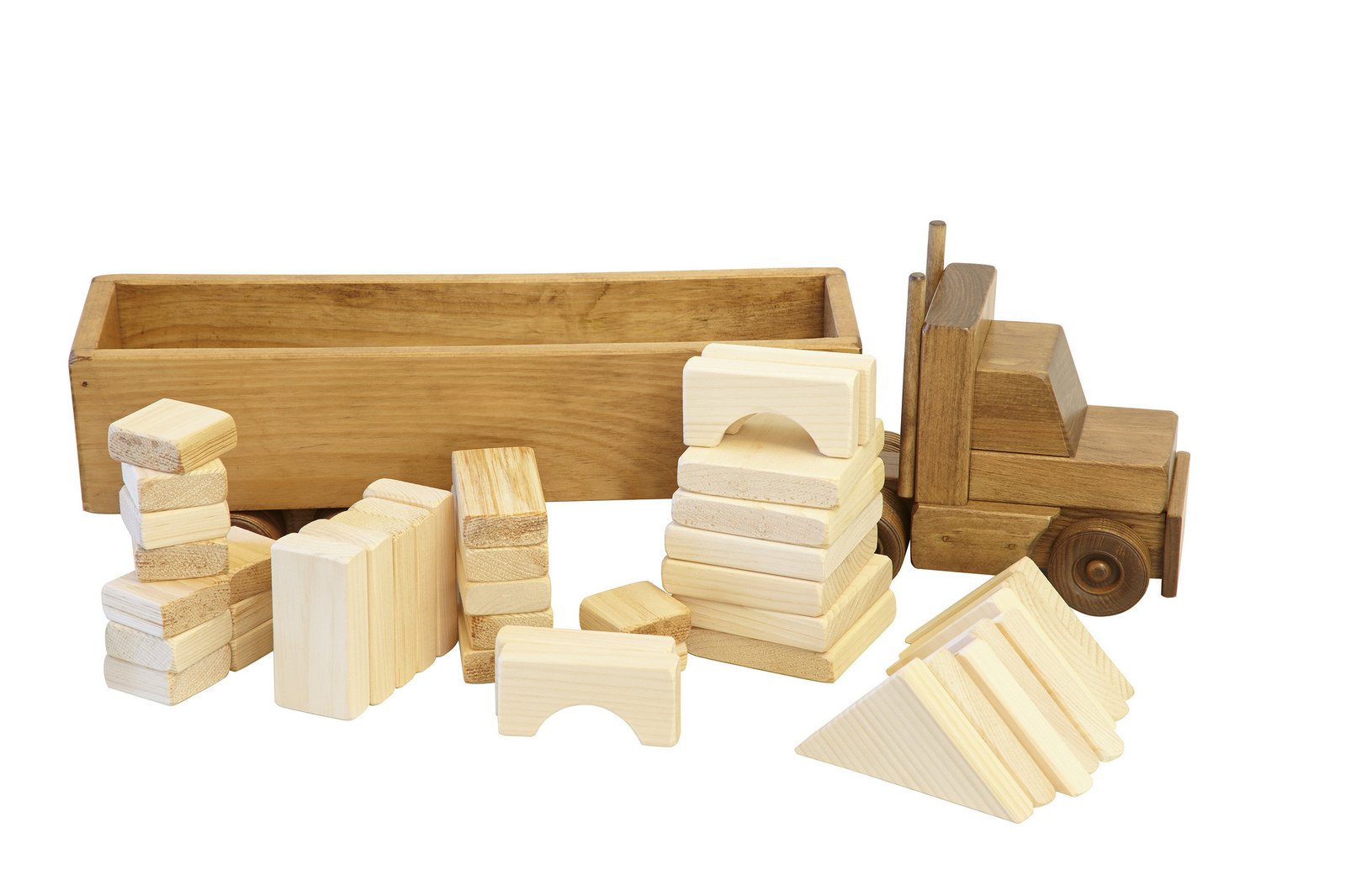 Wooden Toy Tractor and Trailer Truck