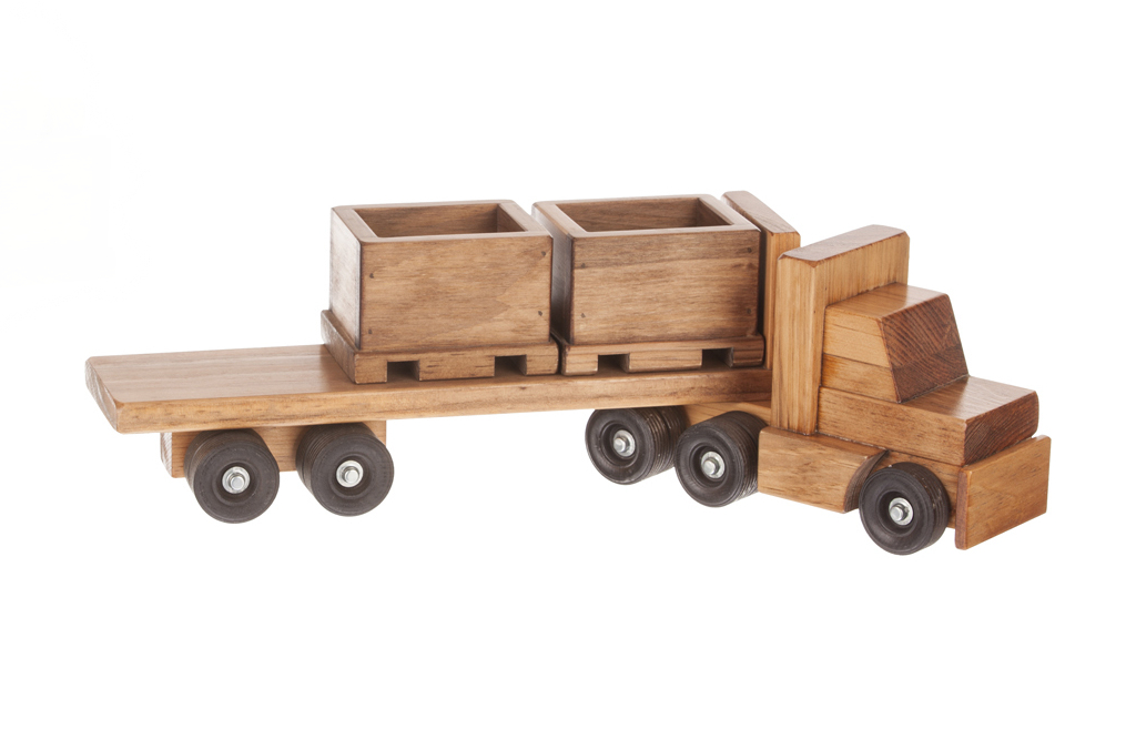 Wooden Toy Truck with Skid Trailer and 3 Skids - Optional Fork Lift Add On