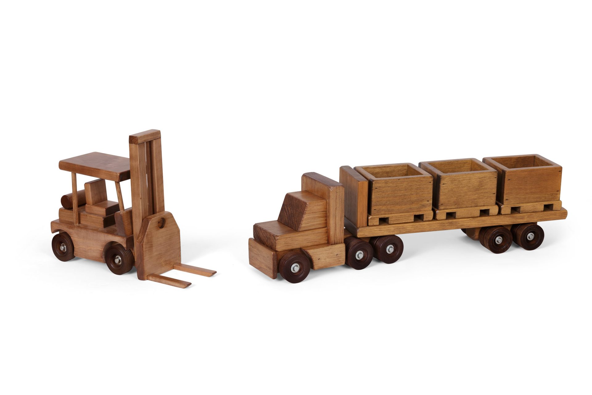 Wooden Toy Truck with Skid Trailer and 3 Skids - Optional Fork Lift Add On