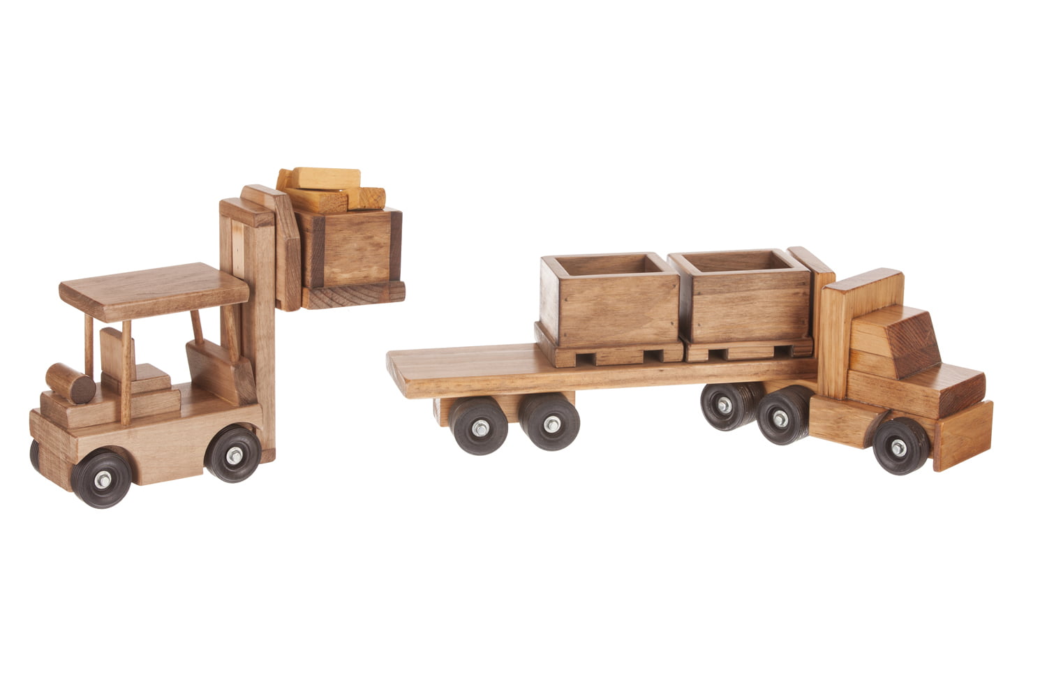 Wooden Toy Truck with Skid Trailer and 3 Skids - Optional Fork Lift Add On