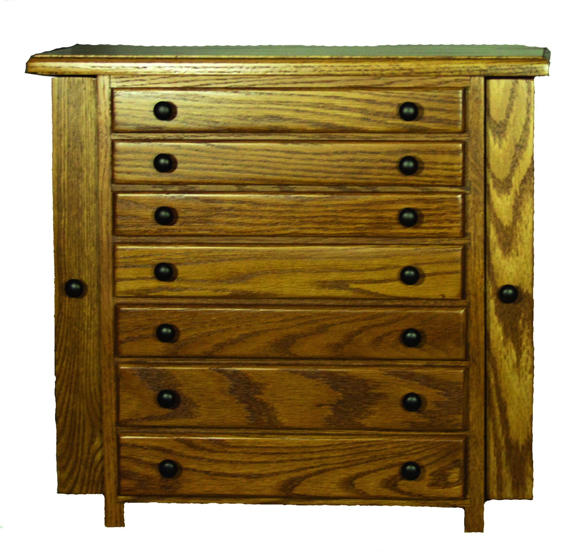 Oak Jewelry Chest with 7 Drawers and Side Wings