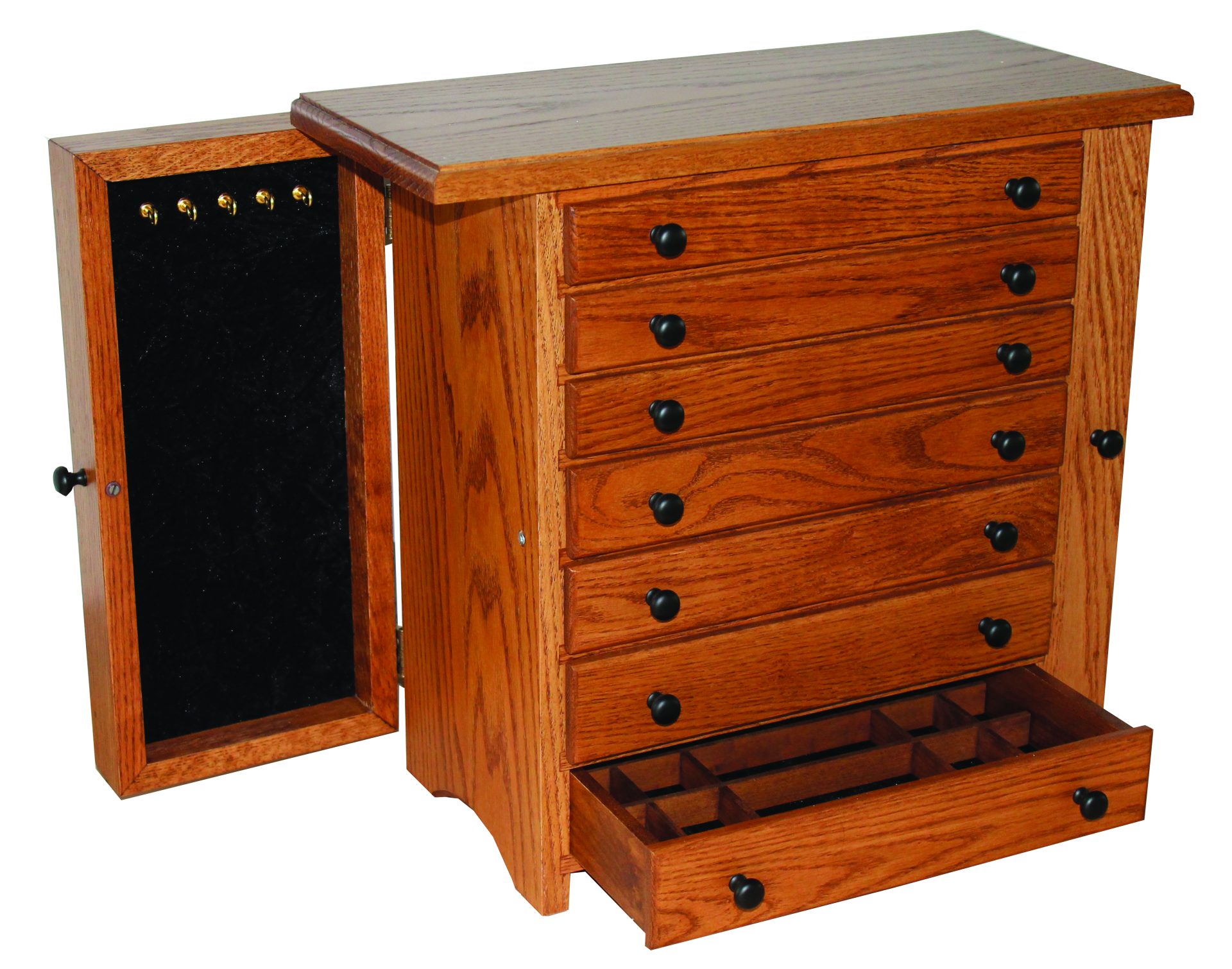 Oak 7 Drawer Jewelry Chest With Wings