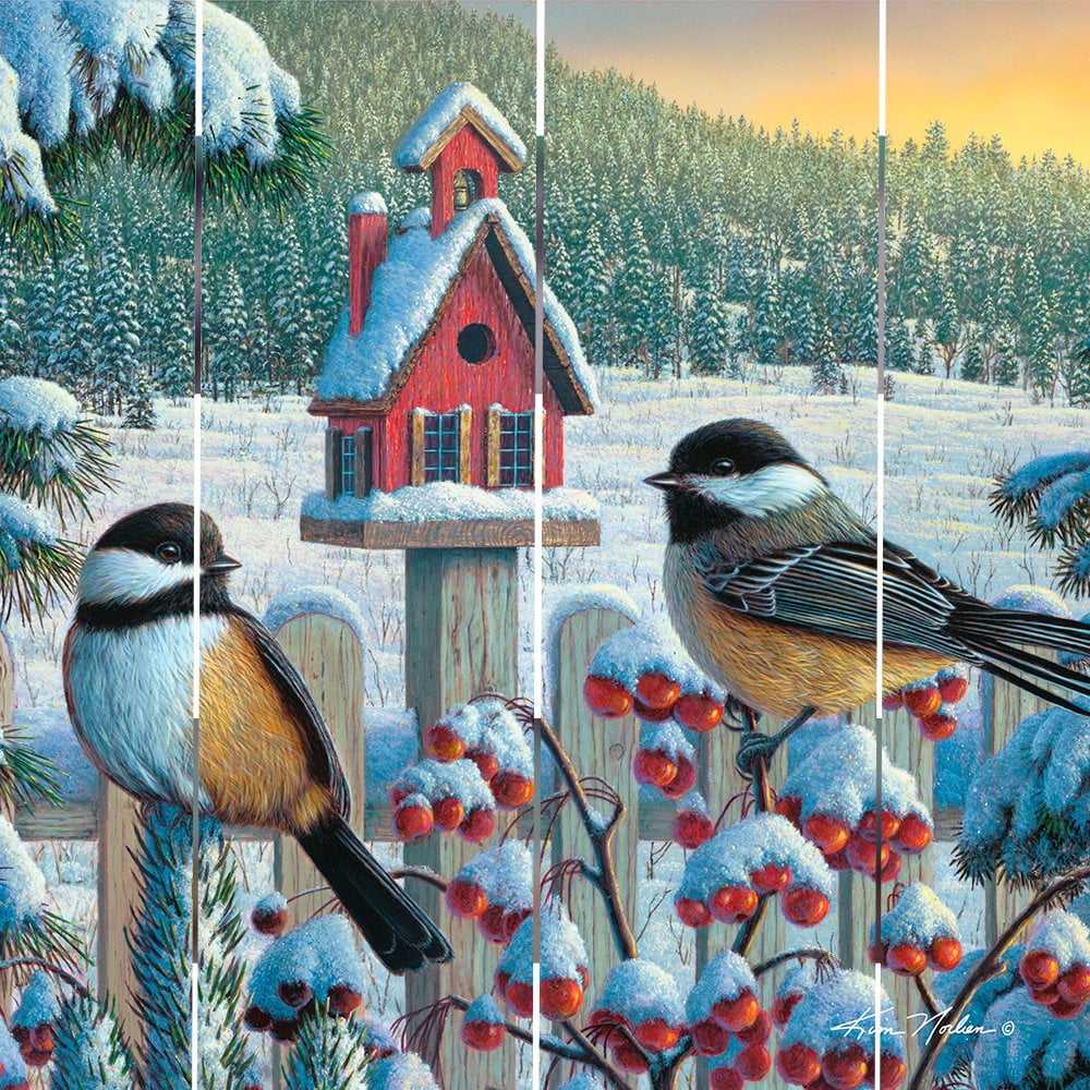 Wood Pallet Art – Winter Chickadees