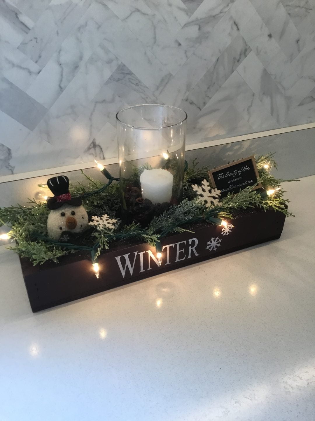 Winter Candle Box with Lights and Snowman
