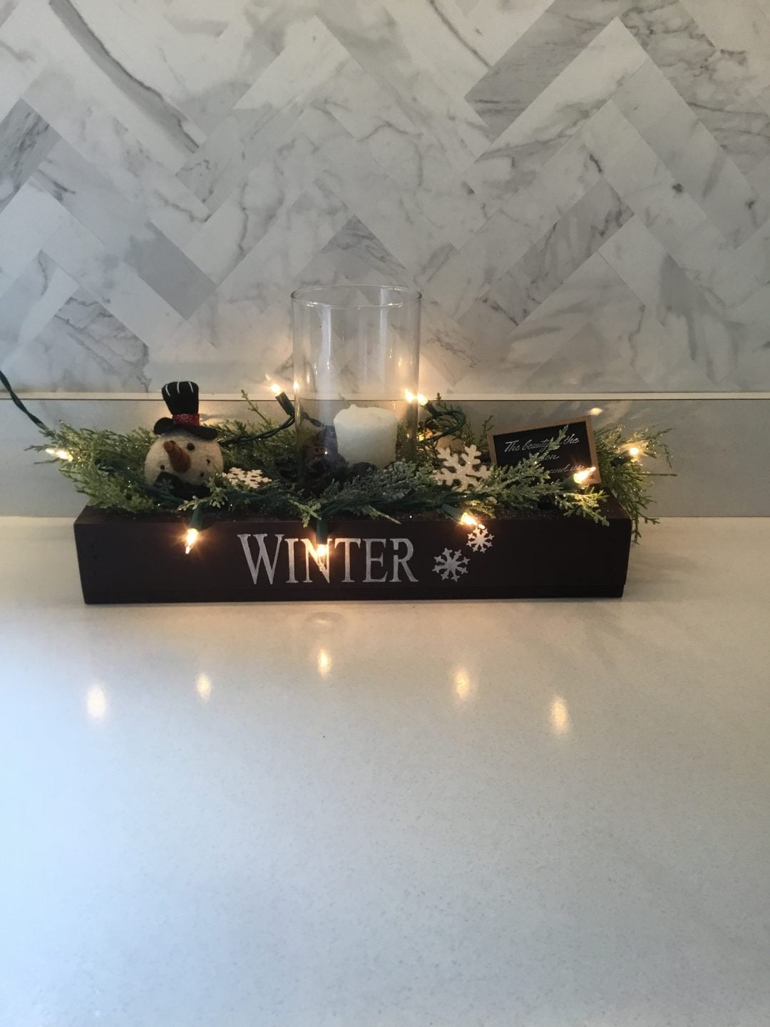 Winter Candle Box with Lights and Snowman