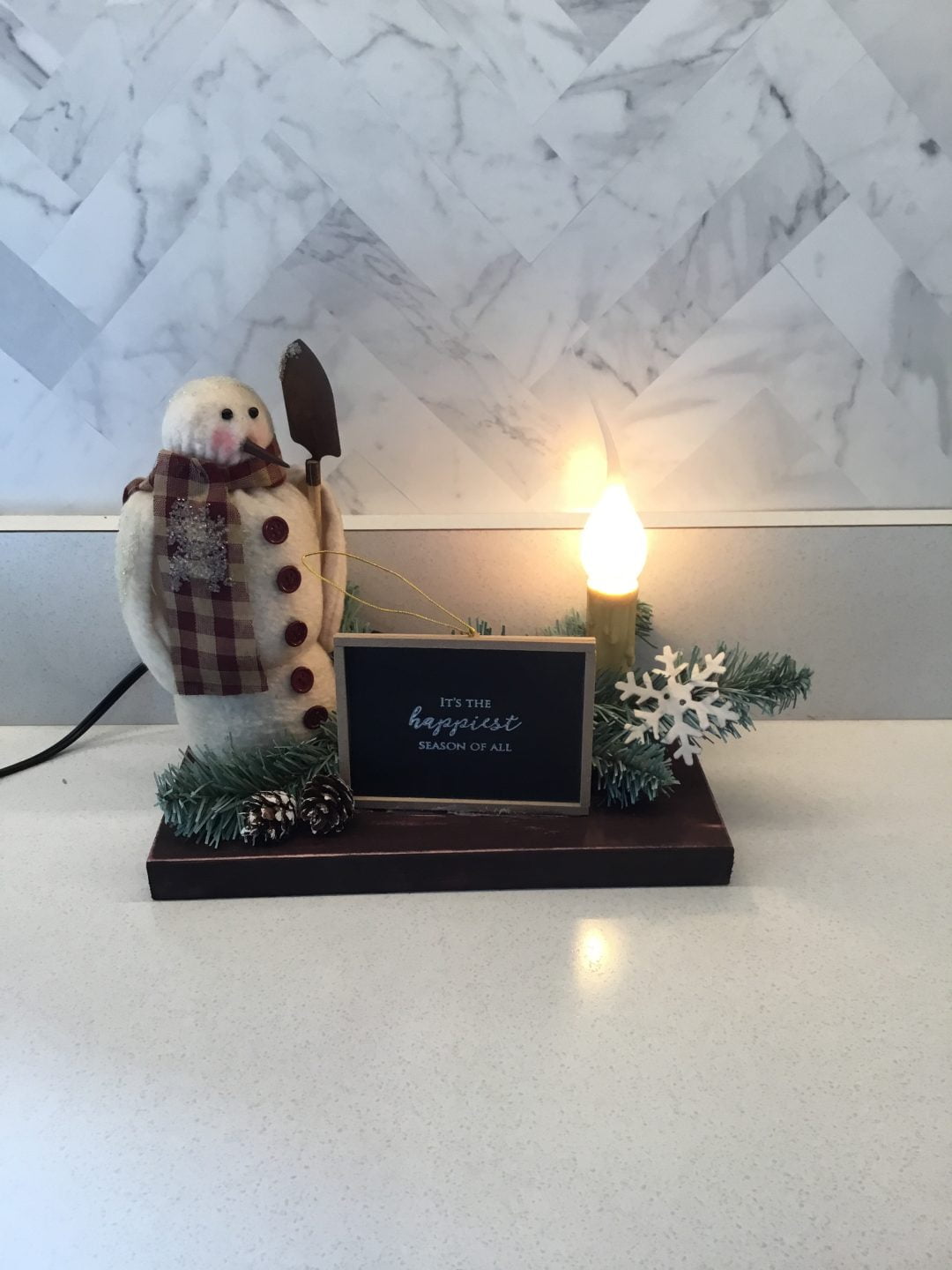 Snowmand Christmas Plaque with Flameless Candle