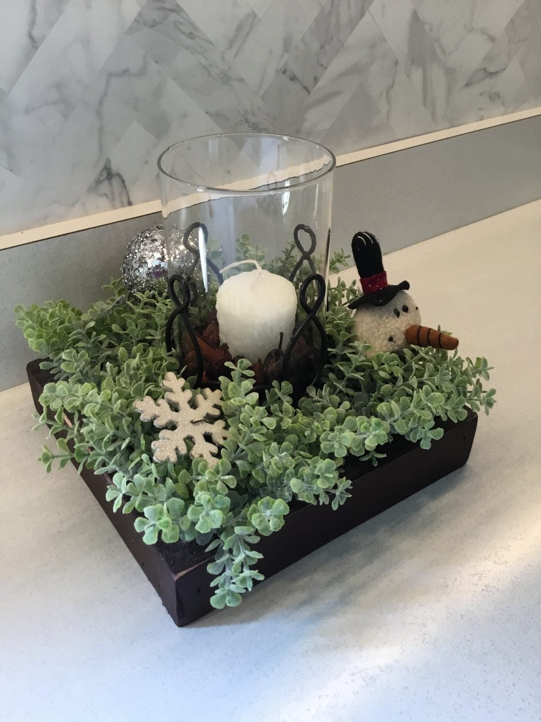 Christmas Candle Tray with Snowman