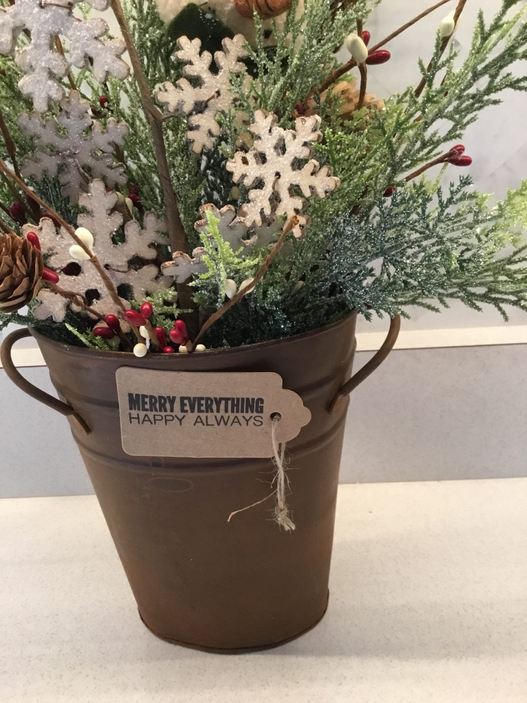 Christmas Rustic Bucket Centerpiece with Snowman