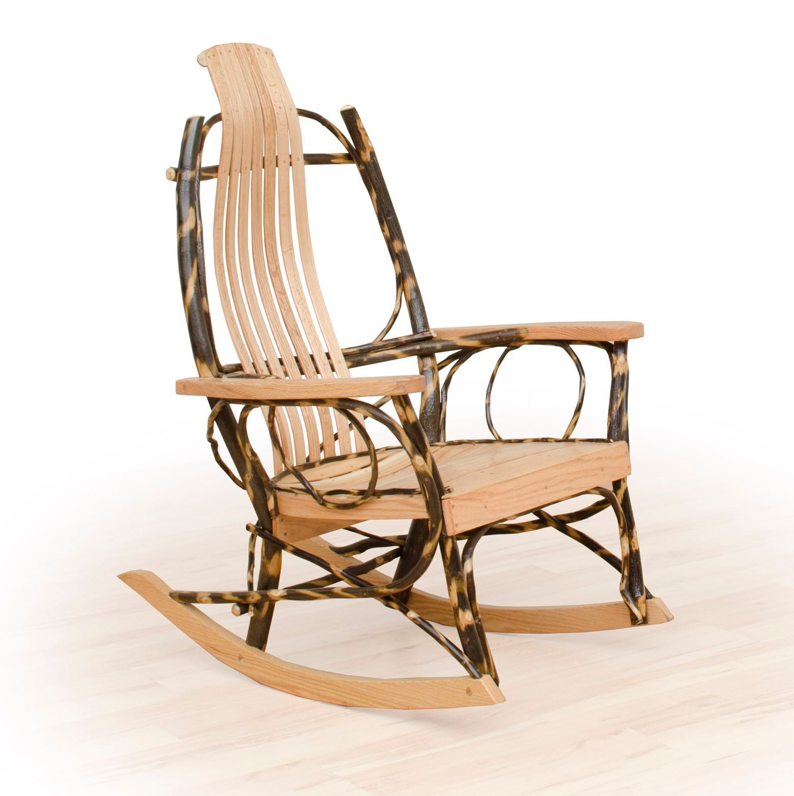 Rustic Flat Arm Hickory and Oak Rocker – Set of Two