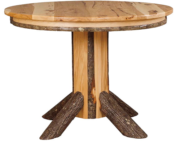 Rustic Hickory Single Pedestal Round Dining Table – 42 or 48 inches Round