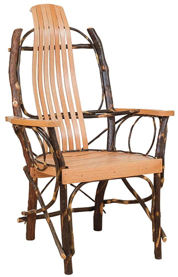 Rustic Hickory Contour Slat Back Dining Chairs with Arms – Set of 2