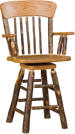 Rustic Hickory Panel Back Swivel Counter Stool with Arms - Counter or Bar Height