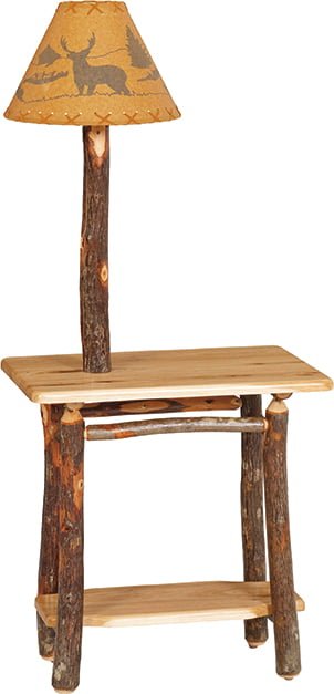 Rustic Hickory Rectangular End Table with Lamp