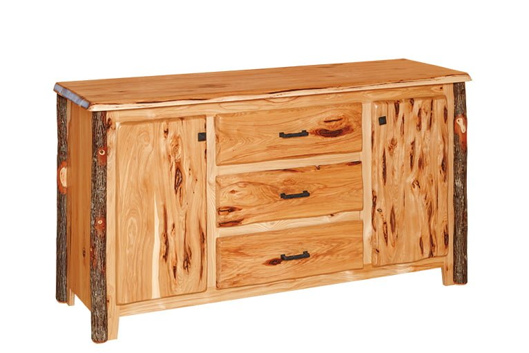 Rustic Hickory Dresser – 3 Drawer, 2 Door
