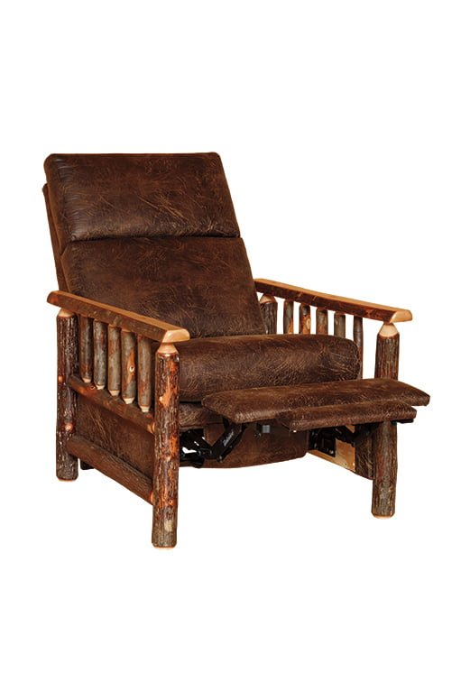 Rustic Hickory Upholstered Recliner with Foot Rest