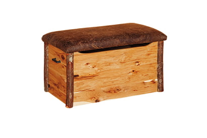 Rustic Primitive Hickory Blanket, Hope, Storage Chest with Cushion Top - 2 Handle Options