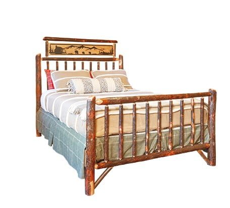 Rustic Hickory Metal Art Bed – Twin / Full / Queen / King