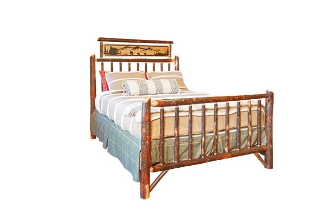 Rustic Hickory Metal Art Bed - Twin / Full / Queen / King