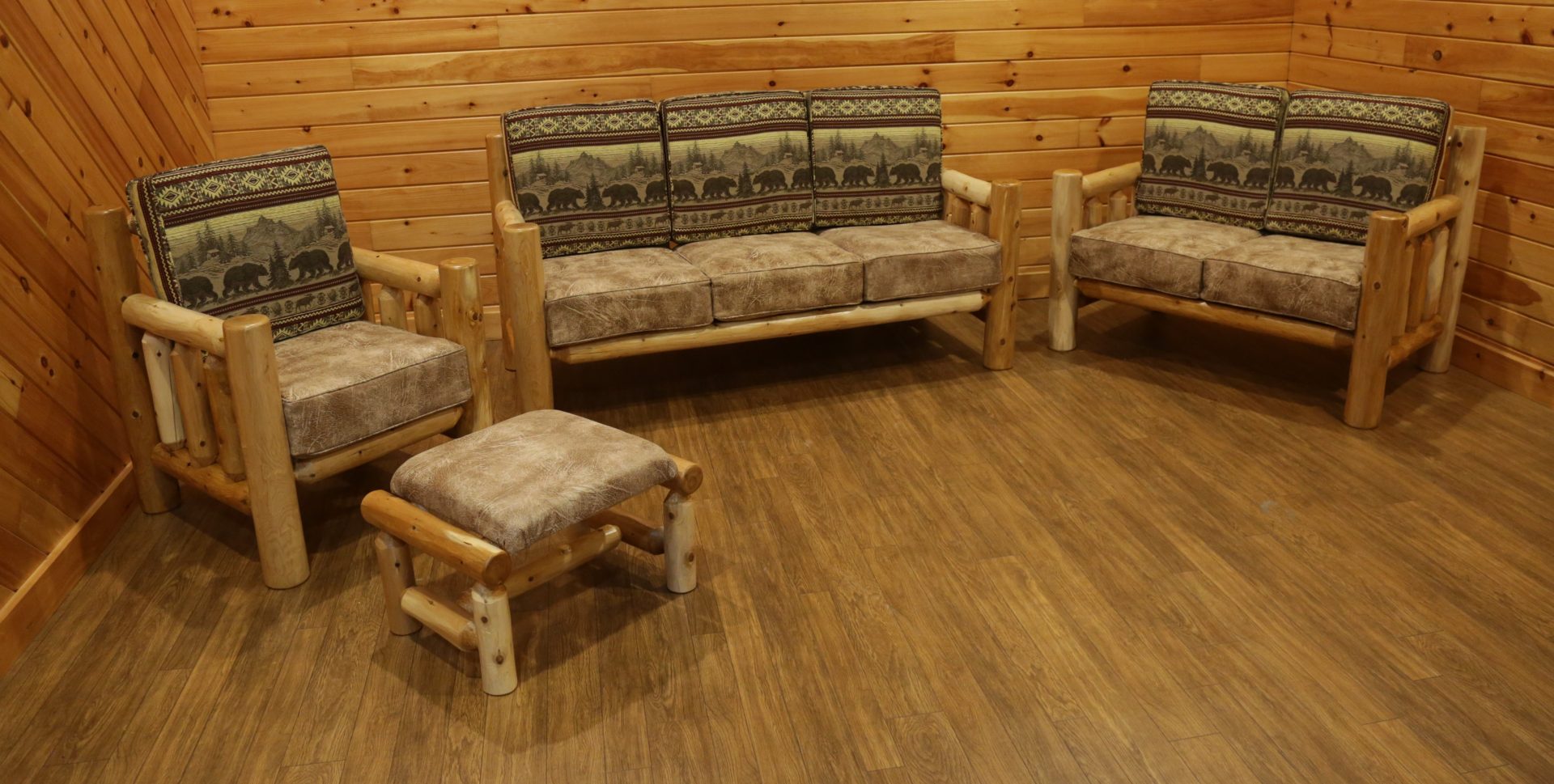 Rustic White Cedar Log 4-Piece Living Room Set