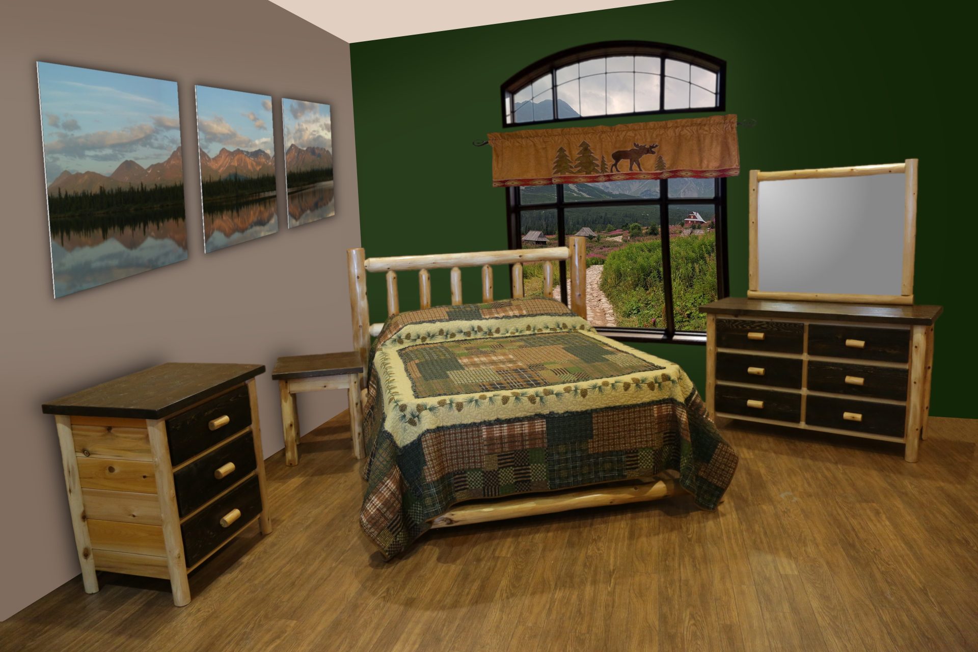 White Cedar Log Mountain Collection 5-Piece Bedroom Set