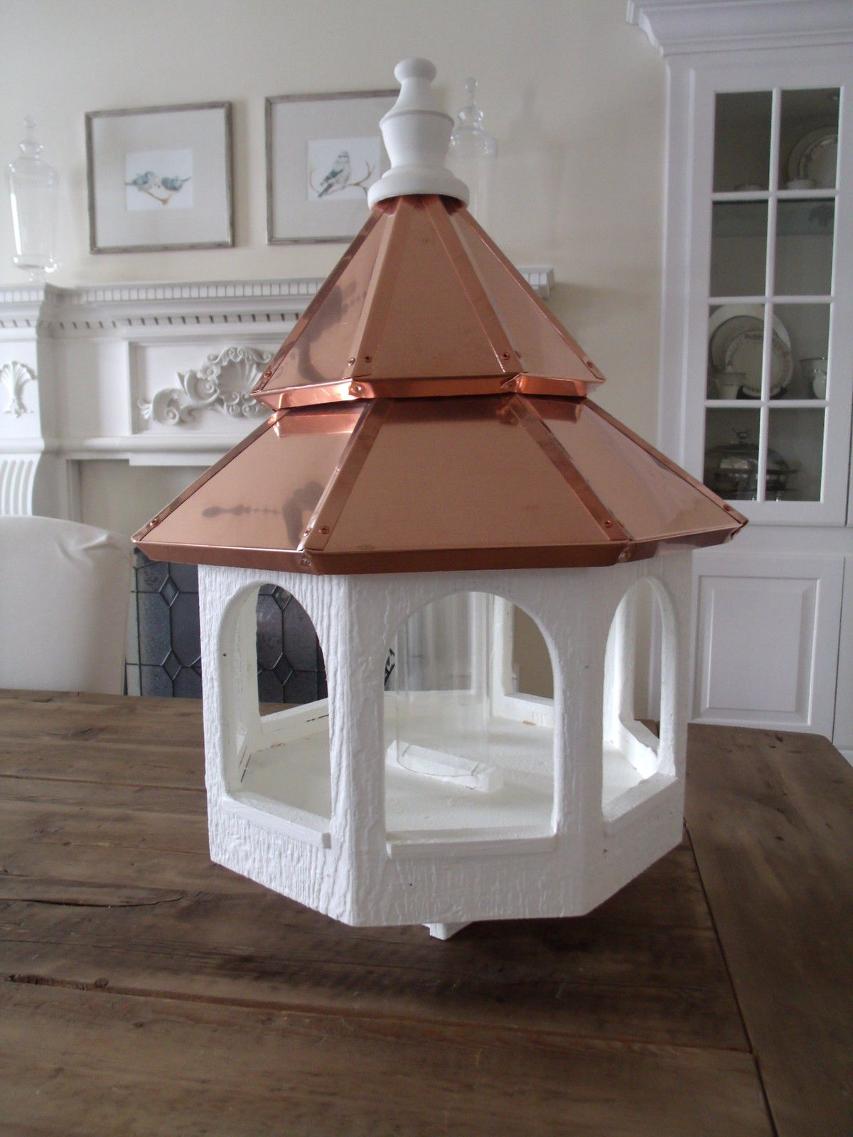 Single Hole Vinyl Bird House with Polished Copper Top - 24 inches TALL