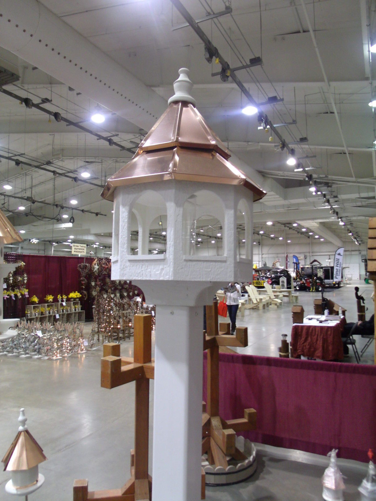 Single Hole Vinyl Bird House with Polished Copper Top - 24 inches TALL