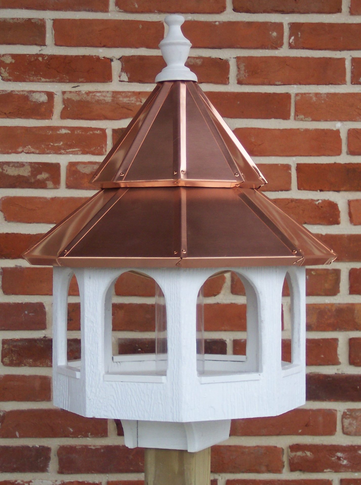Large White Bird Feeder with Copper Roof
