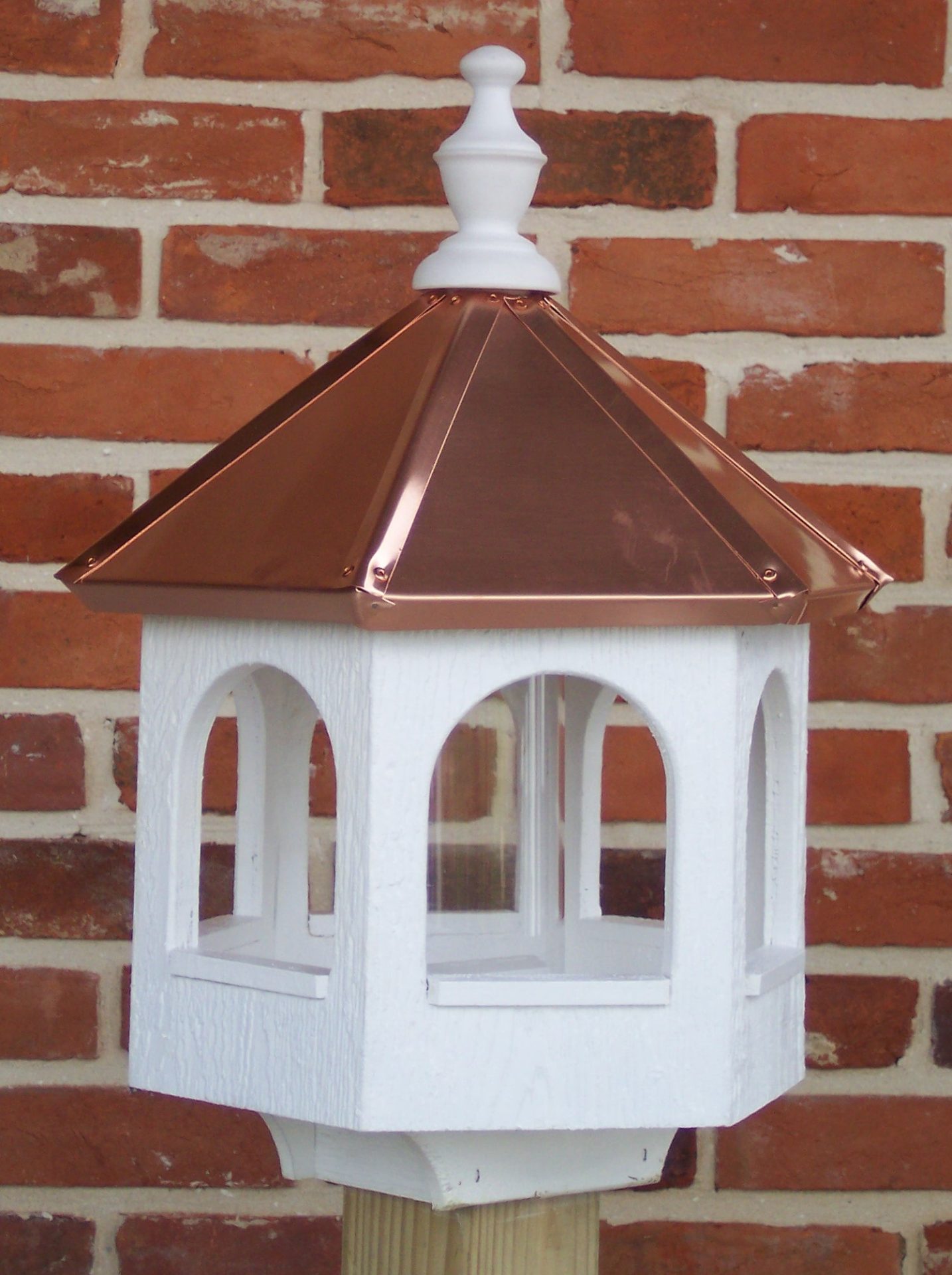 Small White Bird Feeder with Copper Roof