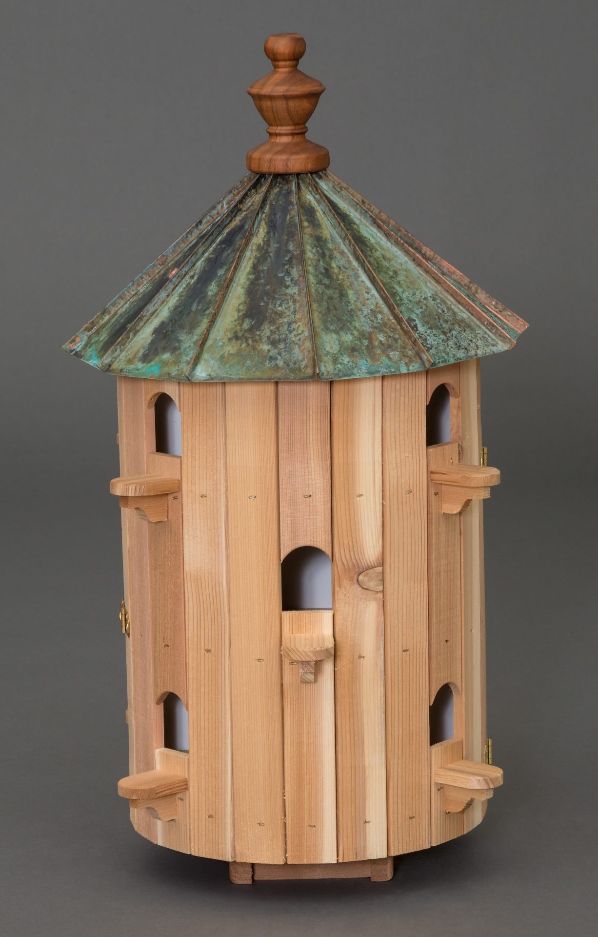 10-Hole Low-Roof Cedar Bird House with Patina Roof