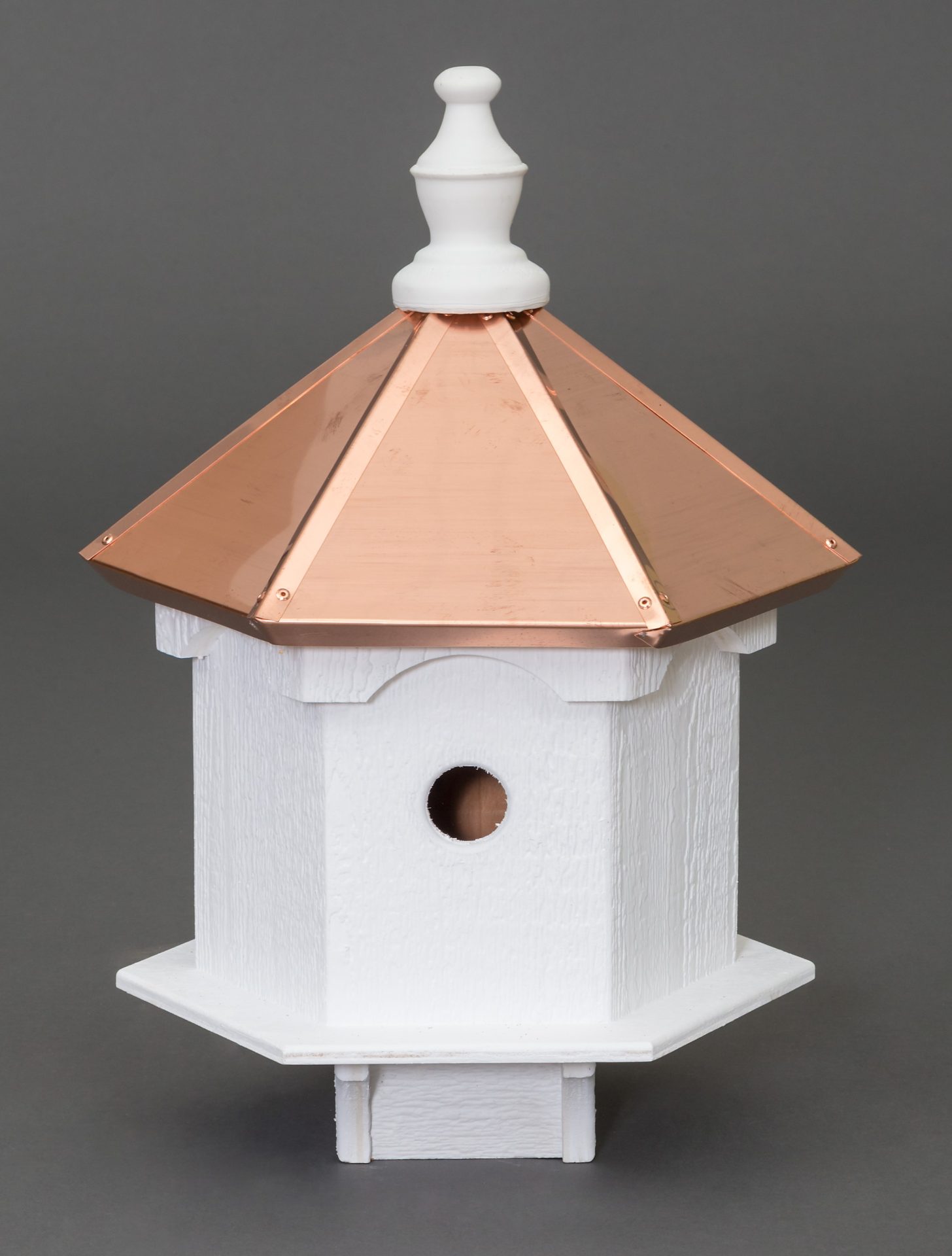 Double Sided 2 Hole Bird House with Polished Copper Roof - 20 inches Tall