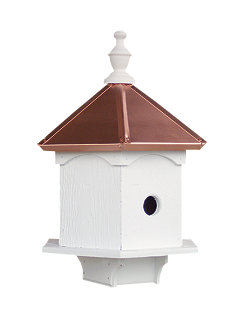 Double Sided 2 Hole Bird House with Polished Copper Roof - 20 inches Tall