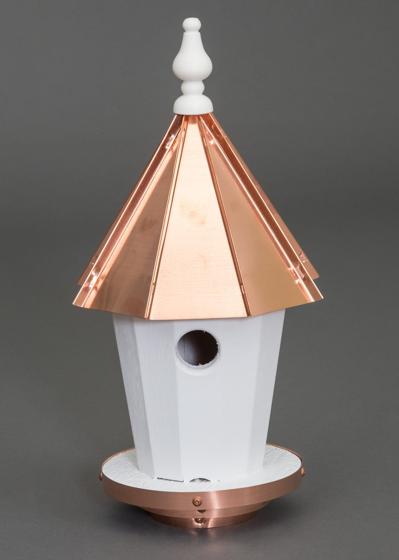 Round Blue Bird House with Copper Roof