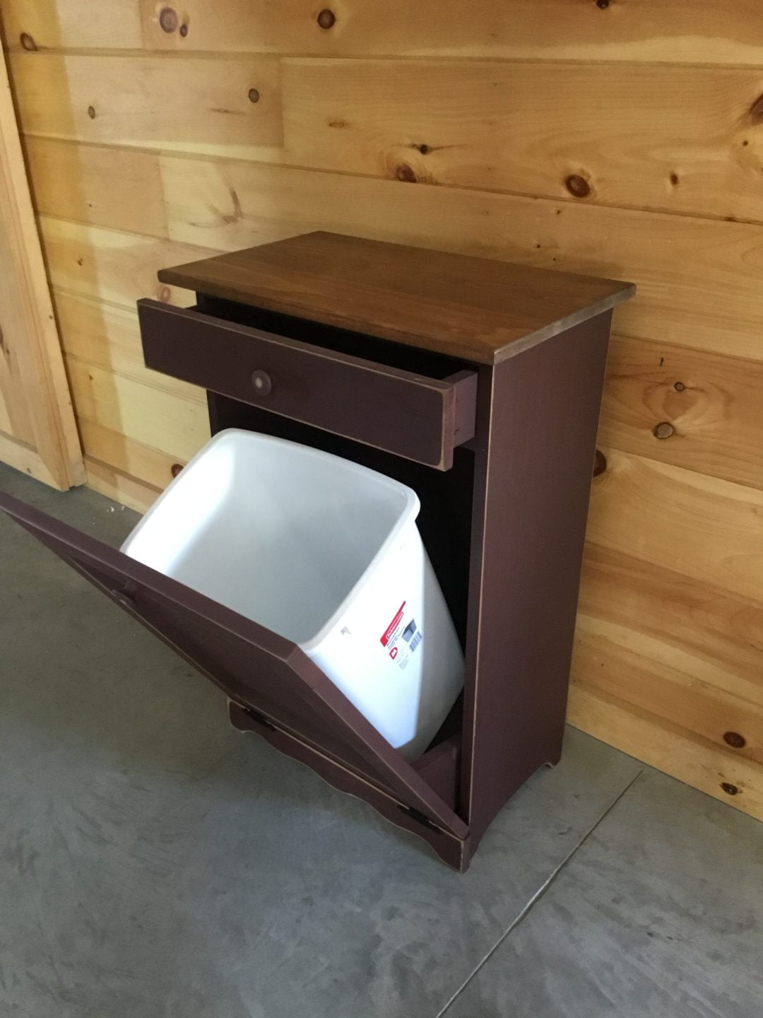 Primitive Pine Wooden Tilt Out Trash Bin