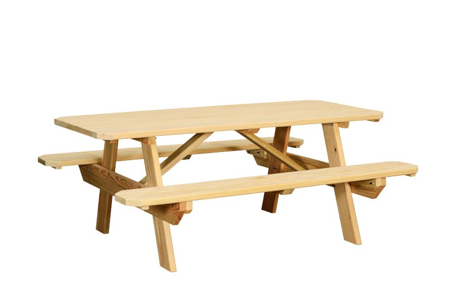 Outdoor Plain Woodedn Picnic Table with Attached Benches – Multiple sizes