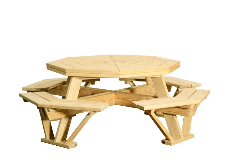 Outdoor Plain Woodedn Ocagon Table with Attached Benches