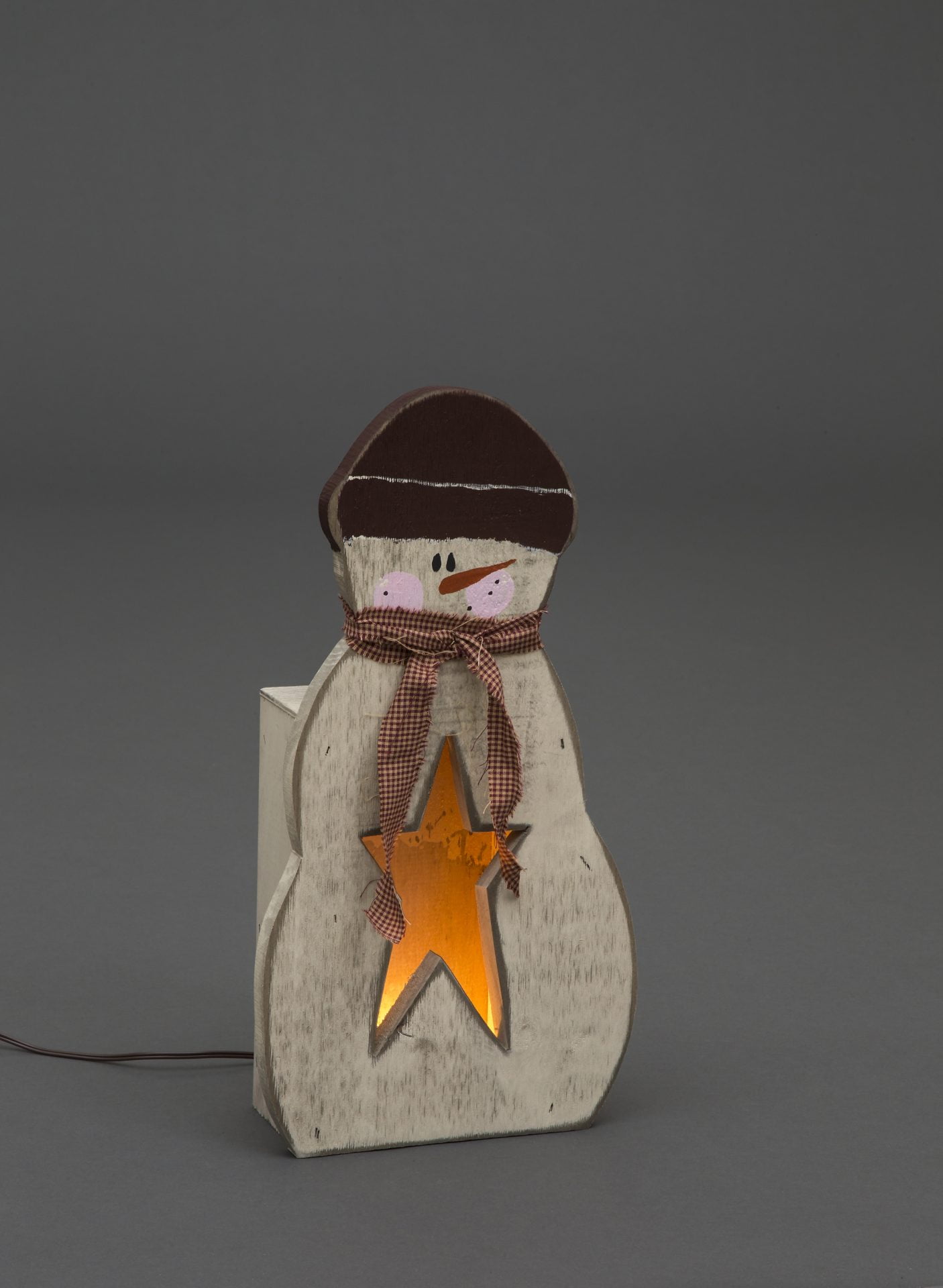 Primitive Rustic Christmas Decoration – Wooden Luminary Snowman