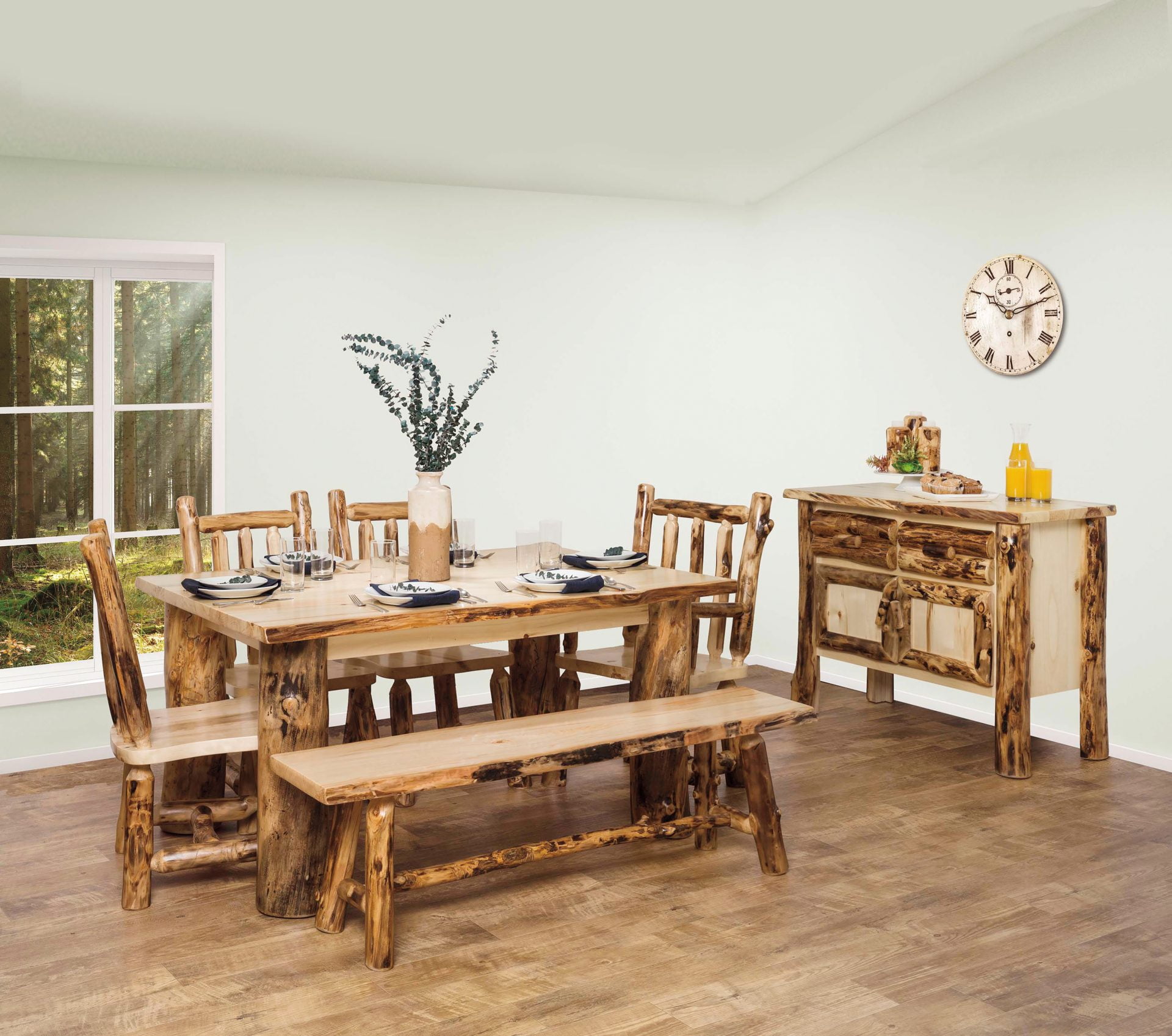 Rustic Aspen Log Dining Table with 4 Side Chairs