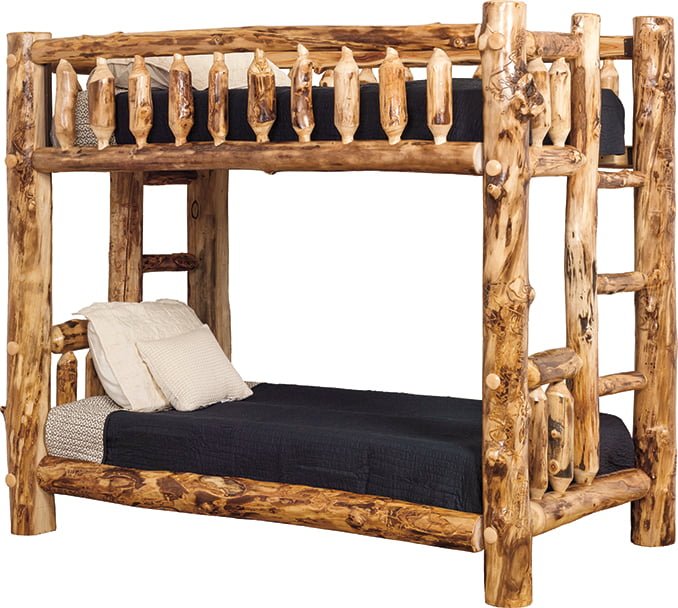 Rustic Aspen Log Bunk Bed Bedroom Set - 1 Twin over Twin Bunk Bed and 1 9-Drawer Dresser