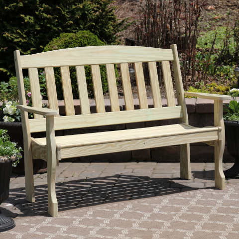 5 Foot English Garden Bench with Back in Unfinished Pressure Treated Pine