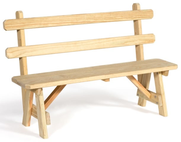 54 Inch Traditional Picnic Bench with Back in Unfished Pressure Treated Pine