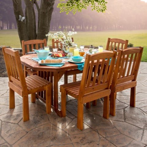 Pressure Treated Pine Outdoor 4′ x 6′ English Garden Dining Table with 4 Side Chairs & 2 Arm Chairs