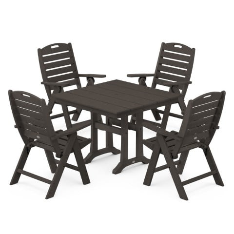 Polywood® – Nautical Highback 5-Piece Farmhouse Trestle Dining Set in Vintage Finish