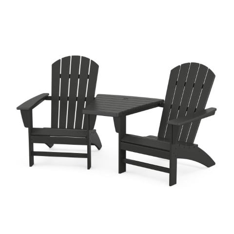 Polywood® – Nautical 3-Piece Adirondack Set with Angled Connecting Table