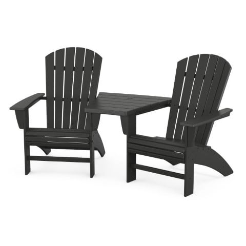 Polywood® – Nautical 3-Piece Curveback Adirondack Set with Angled Connecting Table