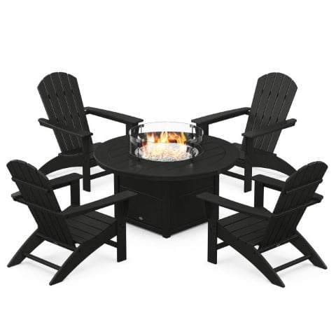 Polywood® – Nautical 5-Piece Adirondack Chair Convversation Set with Fire Pit Table