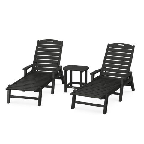 Polywood® – Nautical 3-Piece Chaise Lounge with Arms Set with South Beach 18″ Side Table